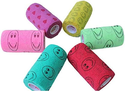 3 Inch Vet Wrap Tape Bulk (Assorted Patterns) (Pack of 12) Self Adhesive Adherent Adhering Flex Bandage Grip Roll Dog Cat