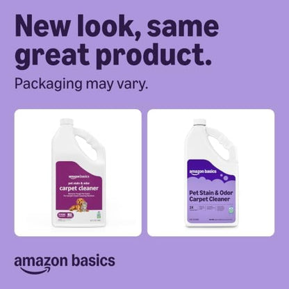 Amazon Basics Pet Stain & Odor Remover, Deep Cleaning Carpet Shampoo, Concentrated Formula, Works on Odors, Pet-Safe, Fresh Scent, 64 Fl Oz (Pack of 2), Packaging May Vary