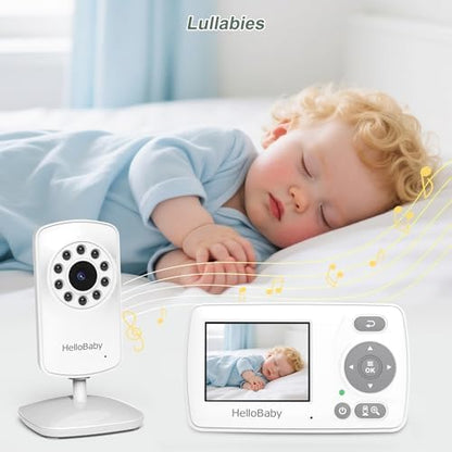 HelloBaby Monitor with 3 Cameras, 2.4'' Portable Travel Screen Baby Monitor No WiFi, 1000ft Long Range Video Baby Monitor, Night Vision, VOX Mode-Power Saving, Baby Safety Camera,for Baby/Pet/Elder