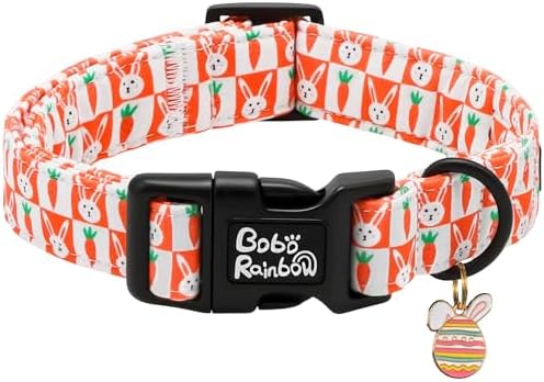 Dog Collars, Easter Orange Carrot Rabbit Print Pet Collar Holiday Cute Durable Adjustable Pendant Gift Collar with Quick Release Plastic Buckle for Large Dogs