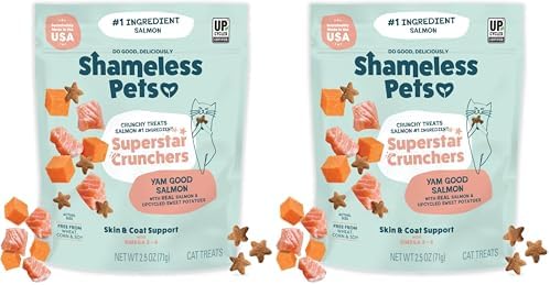 Shameless Pets Crunchy Cat-Treats - Kitty-Treats for Cats with Skin & Coat Support, Natural Ingredients KittenTreats with Real Salmon, Healthy Flavored Feline Snacks - Yam Good Salmon, (Pack of 2)