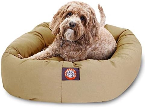 Majestic Pet Bagel Calming Dog Bed, 32 Inch Medium, Round, Washable, Khaki