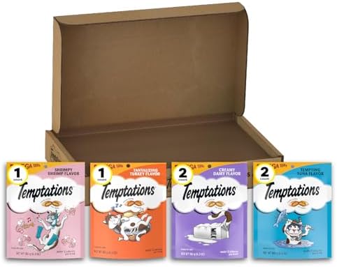 Temptations Cat Treats Classic Crunchy and Soft Cat Treats Variety Pack, 6.3 oz. Pouches (Pack of 6)