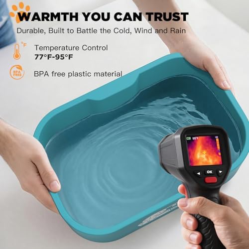 IPOW Pet Heated Water Bowl - 5.5L Extra-Large Rectangular Outdoor Durable Outdoor Dog Bowl with Anti-Chew Cord, Keep Water Warm at 77-95℉ for Cats & Dogs, BPA-Free, Spill-Proof, Blue