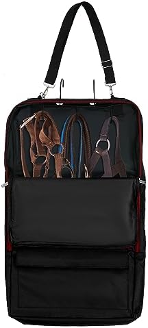 QWORK Bridle Bag with Hooks, Horse Harness Bag, Horse Tack Carry Bag, with 3 Prong Tack Rack, Black