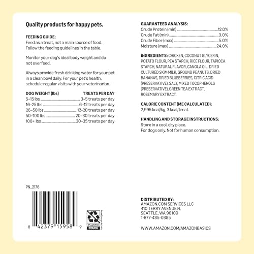 Amazon Basics Peanut Butter & Banana Flavor Training Treats for Dogs, 1 lb. Bag (16 oz) (Previously Wag)