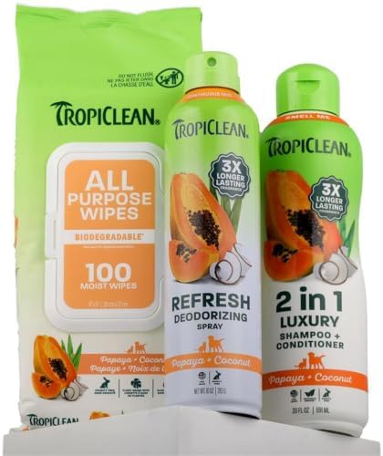 TropiClean Grooming Kit, Shampoo and Conditioner, Perfume & Wipes, 3 Pack