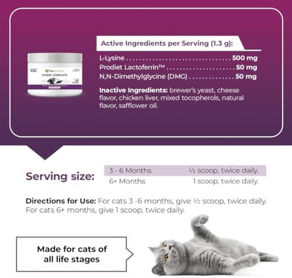 VetriScience Ultimate Strength Lysine Powder for Cats, Chicken, 60ct