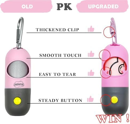 YUCHIYA Dog Poop Bag Holder Dispenser with LED Flashlight(Pink)
