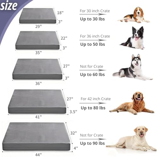 Reversible Dog Bed for Large Medium Dogs,Orthopedic Dog Crate Bed.Washable Plush Pet Bed with Removable Cover(35.0" L x 22.0" W x 3.0" Th)