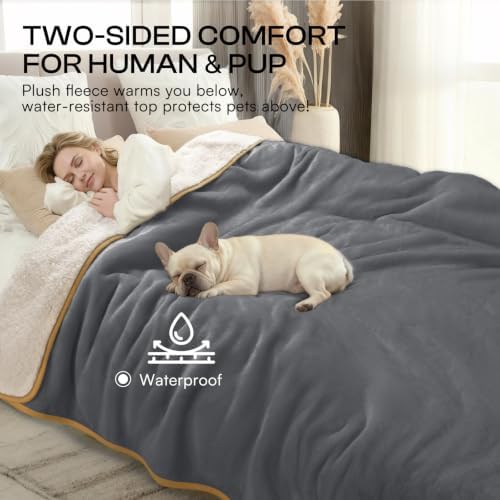 Luciphia Waterproof Blanket for Large Dog, Reversible Sherpa Couch Cover