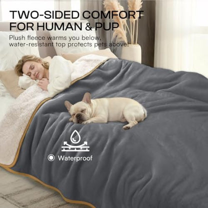 Luciphia Waterproof Blanket for Large Dog, Reversible Sherpa Couch Cover