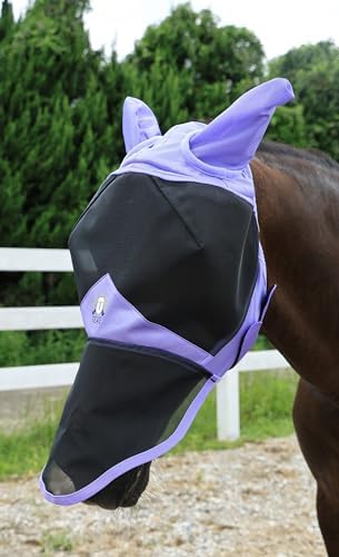 T TEKE Fine Mesh Horse Fly Mask w/Ears & Nose, UV Blocking 3D Eye Visor with Extra Fleece Cushioned Forehead, Protection from Insect Pests