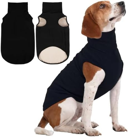 IECOii XL Dog Sweater - Stretch Fleece Vest with Turtleneck - Black,X-Large