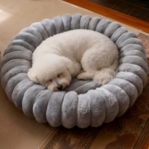 Donut Small Dog Bed Round Calming Kitten & Puppy Bed,20in Grey