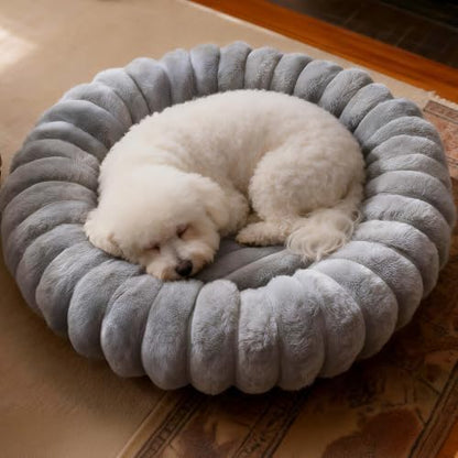 Donut Small Dog Bed Round Calming Kitten & Puppy Bed,20in Grey