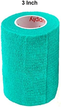 Vet Wrap Tape (Teal) (2 Pack) (3 Inch x 15 feet) Self Adhesive Adherent Adhering Cohesive Flex Self Stick Bandage Grip Roll Dog Cat Pet Horse