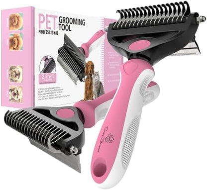 Spring Blossoms-2 in 1 Professional Grooming Rake for Cats & Dogs-Dematting Comb for Easy Mats & Tangles Removing,Pet Brush Safe No More Nasty Shedding and Flying Hair (Purple)