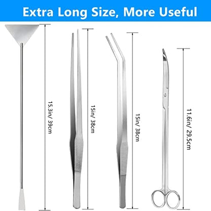 15" Aquarium Aquascape Tools Kit 4P Stainless Steel Aquascaping Set