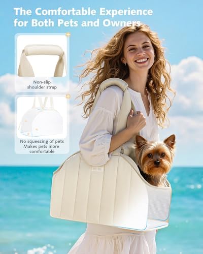 Pecute Dog Purse Carrier, Lightweight Dog Carriers for Small Dogs,Cream