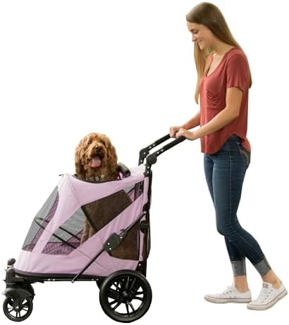 Pet Gear NO-Zip Pet Stroller with Dual Entry, Push Button Zipperless Entry for Single or Multiple Dogs/Cats, Pet Can Easily Walk in/Out, Gel-Filled Tires, Larkspur, Excursion
