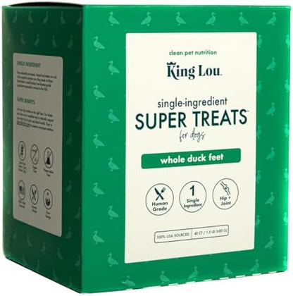 King Lou Pets Whole Duck Feet for Dogs, Dehydrated Treats, 40 Count
