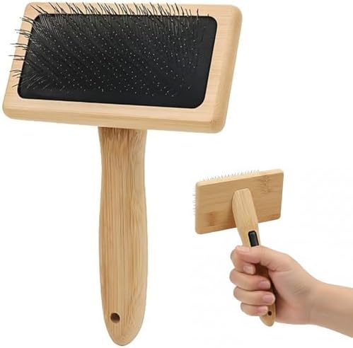 Removes Loose Fur & Tangles Fast | Dog & Cat Slicker Brush | Bamboo Deshedding Tool for All Coat Types | Gentle & Eco-Friendly Grooming