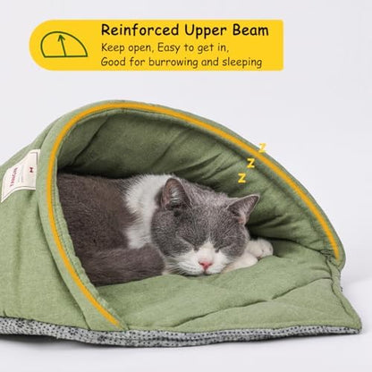 Cat Sleeping Bag Cave Bed with Non-Slip Bottom (Green with Support)