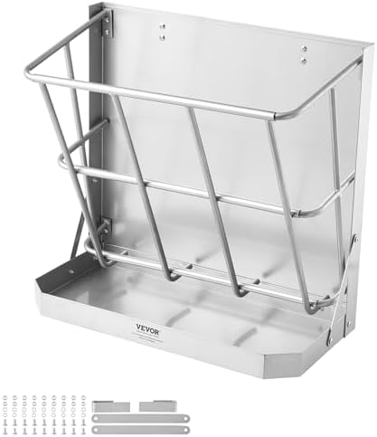 VEVOR Wall Mounted Hay Rack, 18.5 Gallon Livestock Feeder with 2.5 Gallon Feed Tray, 2 in 1 Hay and Grain Feeder, Feeds up to 5 Goats, Heavy-Duty Galvanized Steel Goat Feeders for Farm Sheep Horses