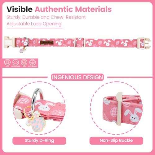 Lionheart glory Easter Day Dog Collar - Dog Collars Soft Adjustable Buckle Cute Easter Rabbits Pattern Pink Male Female Spring Bunnies Pet Collars for Medium Dogs Puppy