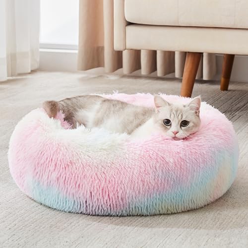 Western Home Calming Donut Cat Bed Small Dog Bed Washable,20" Rainbow