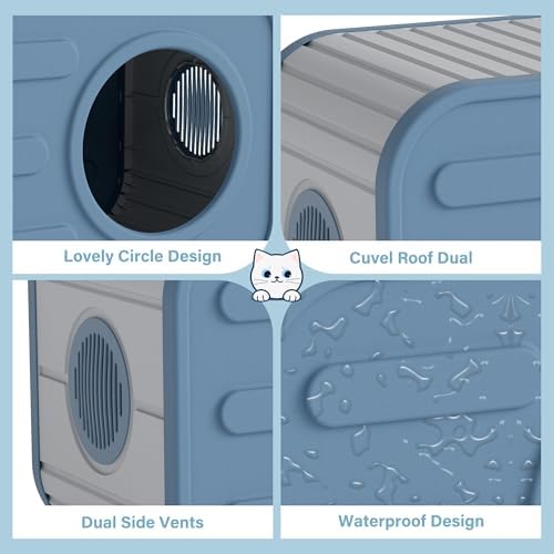 NUNU LAB Cat Litter Box Enclosure, Plastic Cat House Outdoor, Cats House for Indoor, Weatherproof Cat House, Camera Shaped Design, with Escape Door, for Small to Medium Cats (Blue)