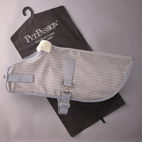 Pet Passion Preston II - The Polar Fleece Coat, Recycled Polar Fleece Warm Dog Jacket for Cold Weather for Small, Medium, Large Dogs, Dove Gray Herringbone, XX-Large (70-110 lbs)
