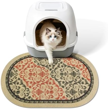 Cat Litter Mat, 24"x15" High Density PVC Litter Rug Trapping Mat, Non-Slip, Waterproof & Urine-Proof Litters Catcher Mats, Keep Floor Clean, Soft on Kitten Paws, Cat Essentialss Brown-Green