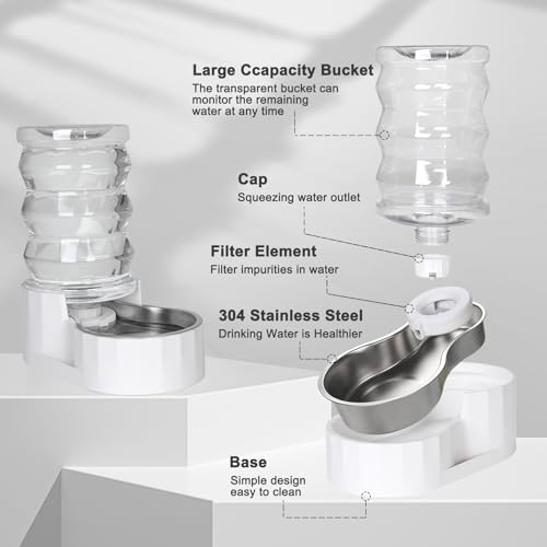 RIZZARI 6.5L Stainless Steel Dog Water Dispenser:Anti Spill for Medium Dogs