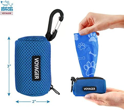 Best Pet Supplies Dog Poop Bag Holder Leash Attachment with Reusable Dispenser for Travel, Walking, Park, and Outdoor Use, Durable with Clip-On - Royal Blue, Mesh Dispenser w/15 Bags
