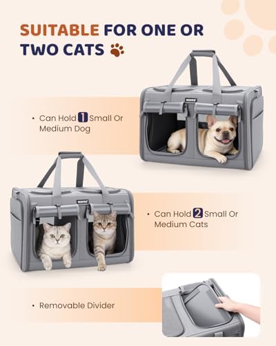 MIDOG 2 Cat Carrier with Litter Box, Expandable Dual Compartment Cat Carrier for 2 Cats, Large Soft Sided Double Pet Carrier for Car Travel, Moving