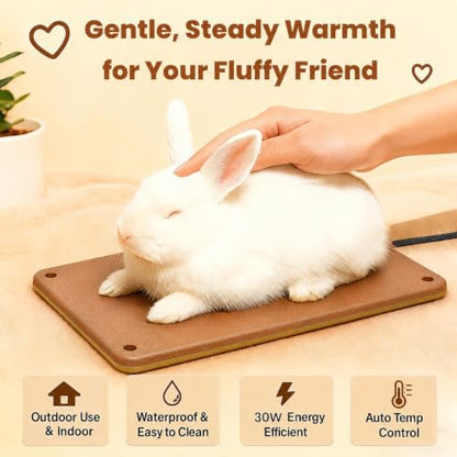 Small Animal Heating Pad, Small Animal Bed, Large Outdoor/Indoor Winter Thermal Heating Pad for Rabbits, Guinea Pigs & Chickens, Waterproof & Chew-Resistant, 30W Energy-Efficient (L:15.7" x 11")
