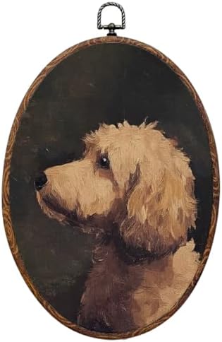 Vintage Dog Oval Framed Wall Art, Dog Lover Gifts Canvas Art Wall Decor，Cute Cottage Hanging Decor Painting Artwork for Home Bedroom Bathroom Pet Shop Living Room Office Decorations 8.3x12inch