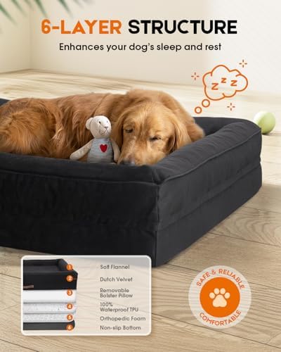 Upvilla Orthopedic Dog Bed, Four-Sided Medium Dog Sofa,Washable Cover Black