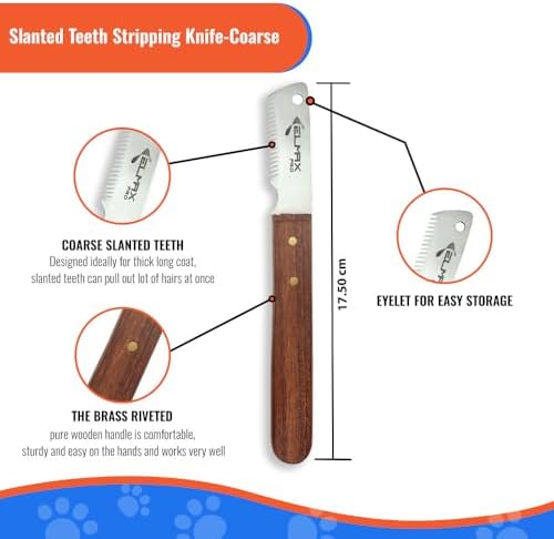 Professional Slant Tooth Stripping Knife for dogs (Pack of 4) Stainless Steel Blades & Rosewood Handle, Efficient Undercoat Removal, Hand Stripping Tools for dog grooming (Right-Handed)