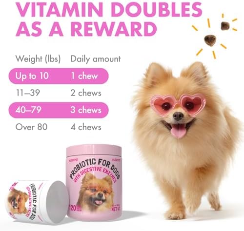 Probiotics for Dogs Natural Digestive Enzymes Prebiotics for Allergy Itch Relief Gut Flora Coprophagia Bowel Support Treatment Anti Diarrhea for Dogs Pet Health Immune System Support 30 Soft Chews