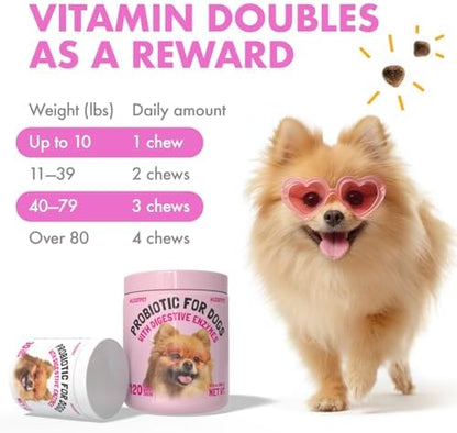 Probiotics for Dogs Natural Digestive Enzymes Prebiotics for Allergy Itch Relief Gut Flora Coprophagia Bowel Support Treatment Anti Diarrhea for Dogs Pet Health Immune System Support 30 Soft Chews