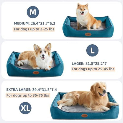 Tidore Orthopedic Dog Beds for Medium Dogs, Durable Egg Crate Foam Sofa Dog Bed wit Washable Removable Cover,Waterproof Lining,Pet Bed for Large Dogs (Peacock Blue, 31.5" L x 25.2" W x 7" Th)