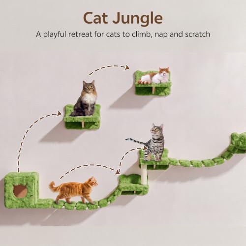 Cat Wall Furniture, 9 in 1 Cat Wall Shelves Set with Bridge, Green