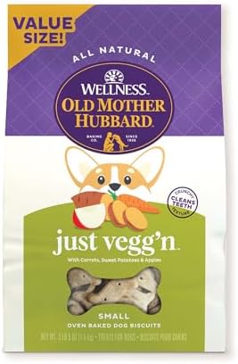 Wellness Old Mother Hubbard Classic Just Vegg'n Dog Biscuits, Natural Training Treats, Sweet Potato, Oats, Apple and Carrot Flavor, Small Size, 3.3 lb Bag