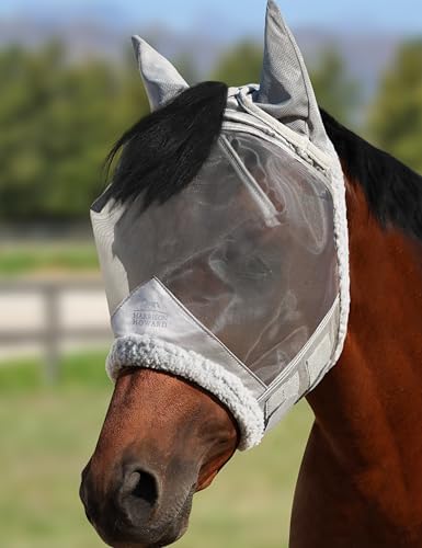 Harrison Howard CareMaster Horse Fly Mask UV Protective Fine Mesh with Extra Wool Soft Touch on Skin Moonlight Silver M