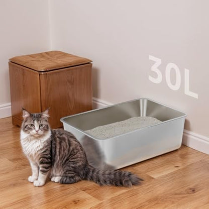Stainless Steel Litter Box,Metal Litter Box for Big Cats 8IN Deep
