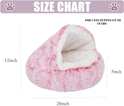 ZaneSun Calming Round Dog Bed & Cat Cave with Hooded Cover, Plush Fluffy Anti-Anxiety Cat Bed, Waterproof Bottom Washable (Pink, 20x20inch)