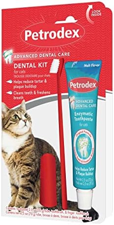 Petrodex Dental Care Kit for Cats, Cat Toothbrush and Toothpaste, Cleans Teeth and Fights Bad Breath, Reduces Plaque Tartar Formation, Malt Flavor, Toothpaste + Toothbrush 2.5 Ounce (Pack of 12)